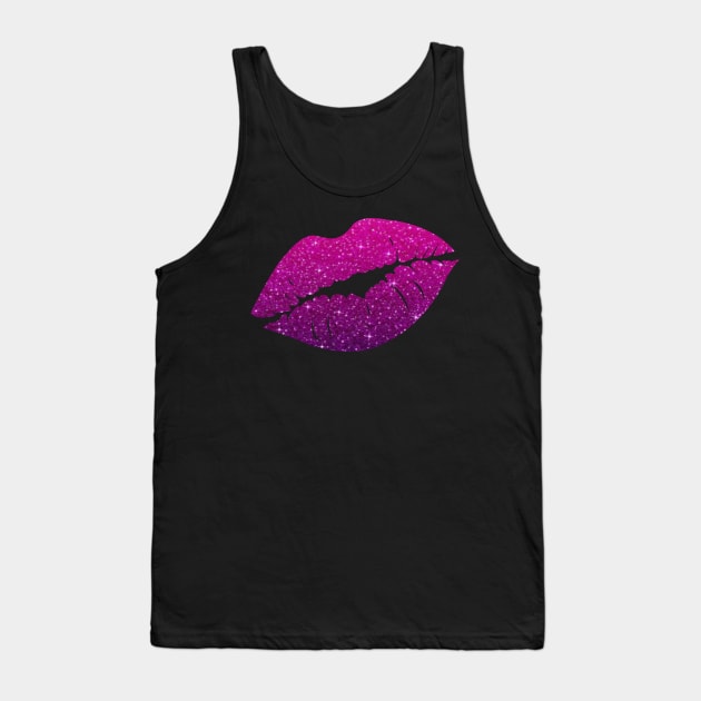 Hot Pink Purple Ombre Faux Glitter Lips Tank Top by Felicity-K